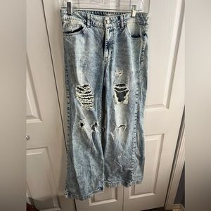 Uniq by Litz acid washed distressed flare leg jeans size 27/5